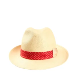 PANAMA MODELLO FEDERICO CON CINTA IN SETA ROSSA, 58 CM E. marinella x borsalino