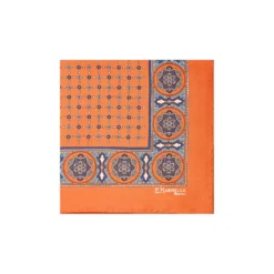 POCHETTE DA TASCHINO IN SETA STAMPATA A MANO ARANCIONE Microfantasia fiore