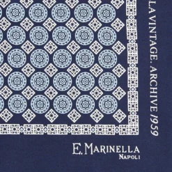 POCHETTE DA TASCHINO IN SETA STAMPATA A MANO BLU Fantasia archivio 1959
