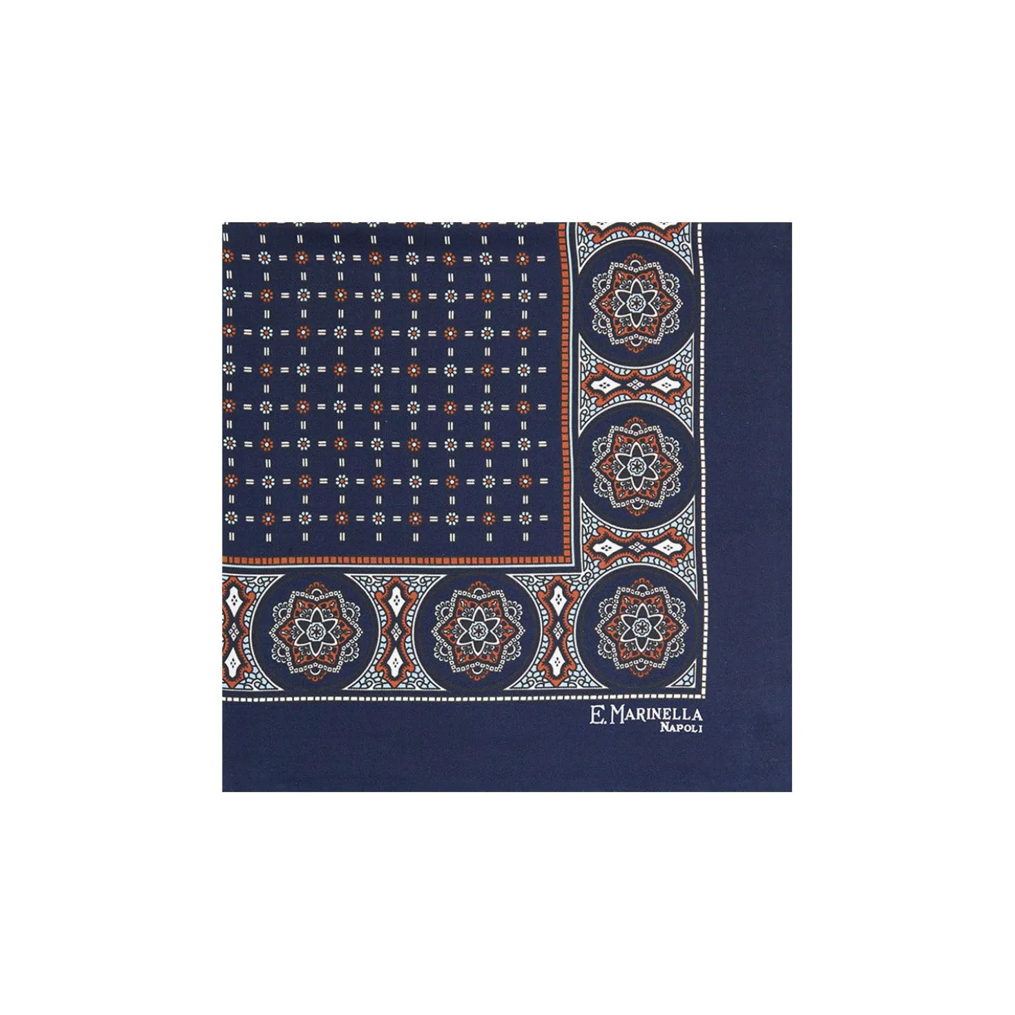 POCHETTE DA TASCHINO IN SETA STAMPATA A MANO BLU SCURO Microfantasia fiore