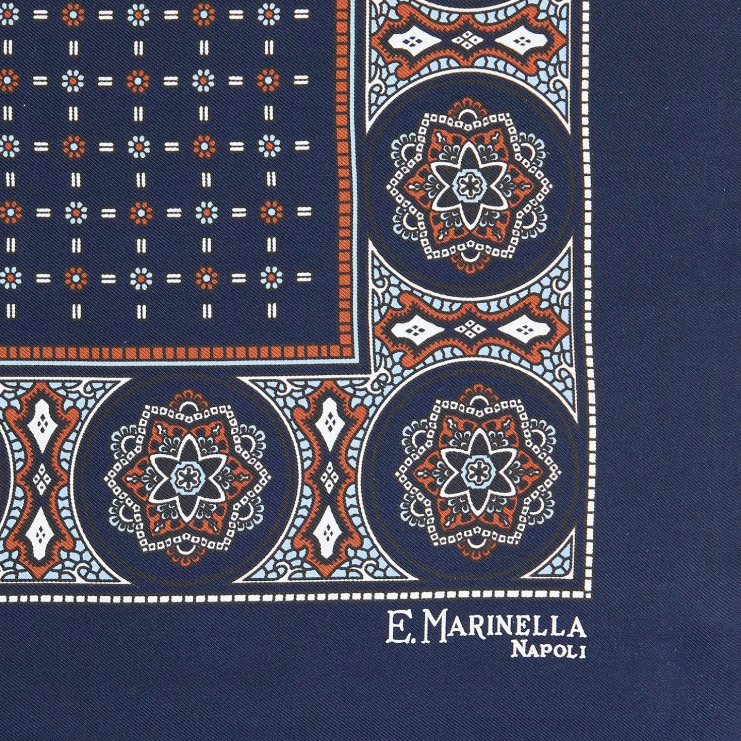 POCHETTE DA TASCHINO IN SETA STAMPATA A MANO BLU SCURO Microfantasia fiore