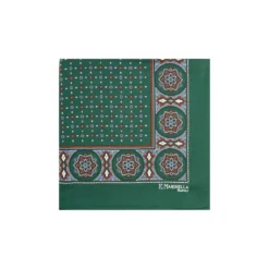 POCHETTE DA TASCHINO IN SETA STAMPATA A MANO VERDE SCURO Microfantasia fiore