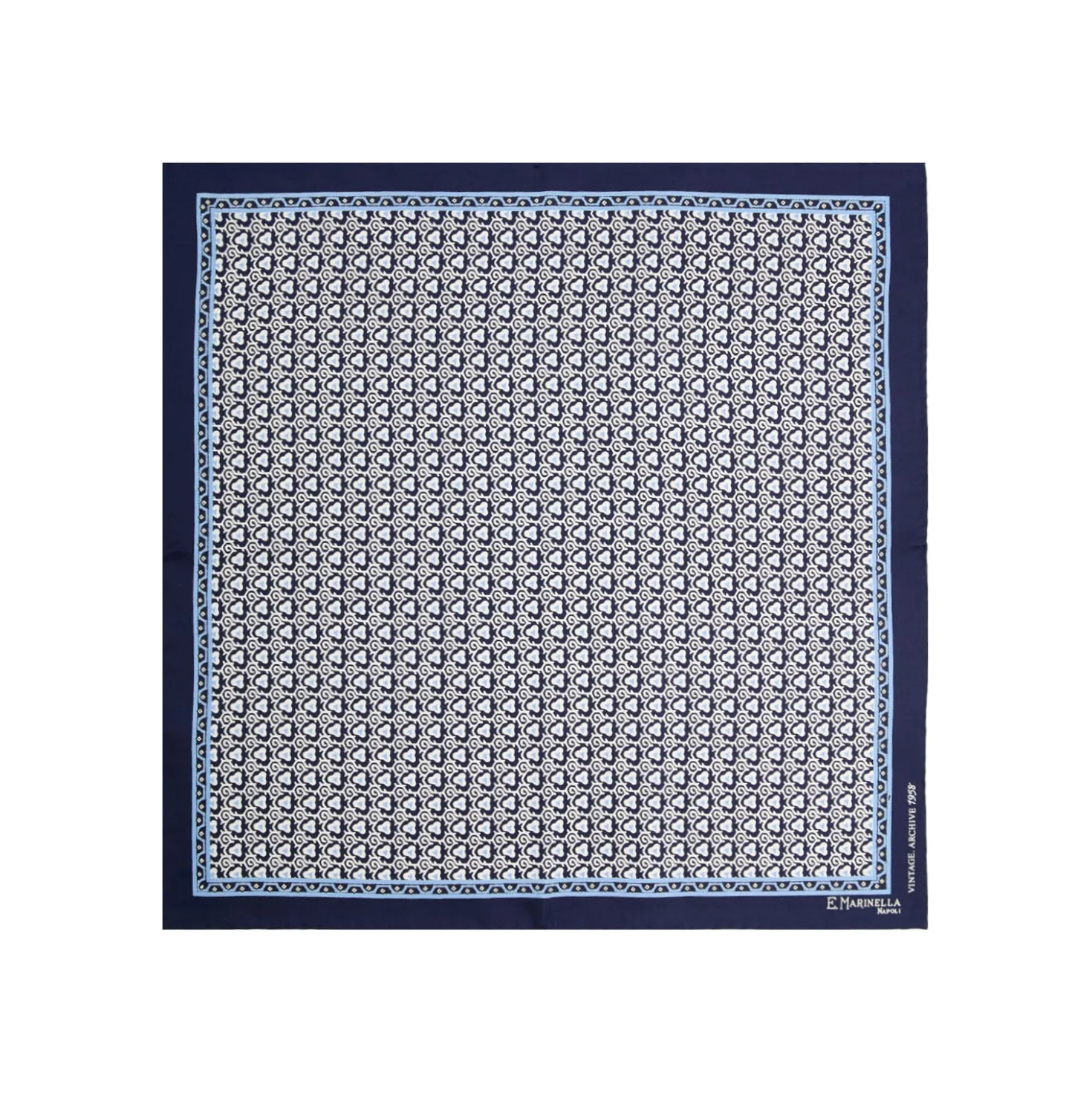 POCHETTE DA TASCHINO IN SETA STAMPATA A MANO BLU SCURO Fantasia archivio 1958
