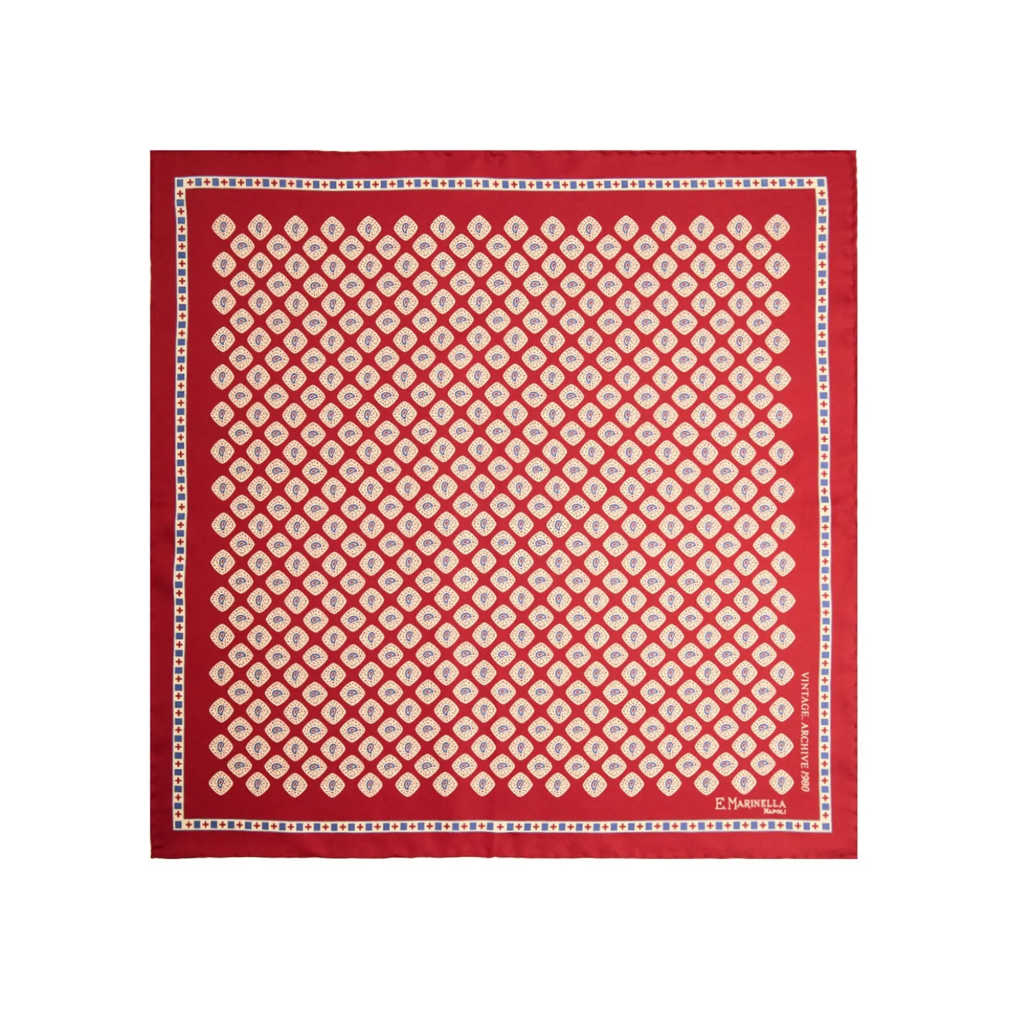 POCHETTE DA TASCHINO IN SETA STAMPATA A MANO BORDEAUX Fantasia archivio 1980