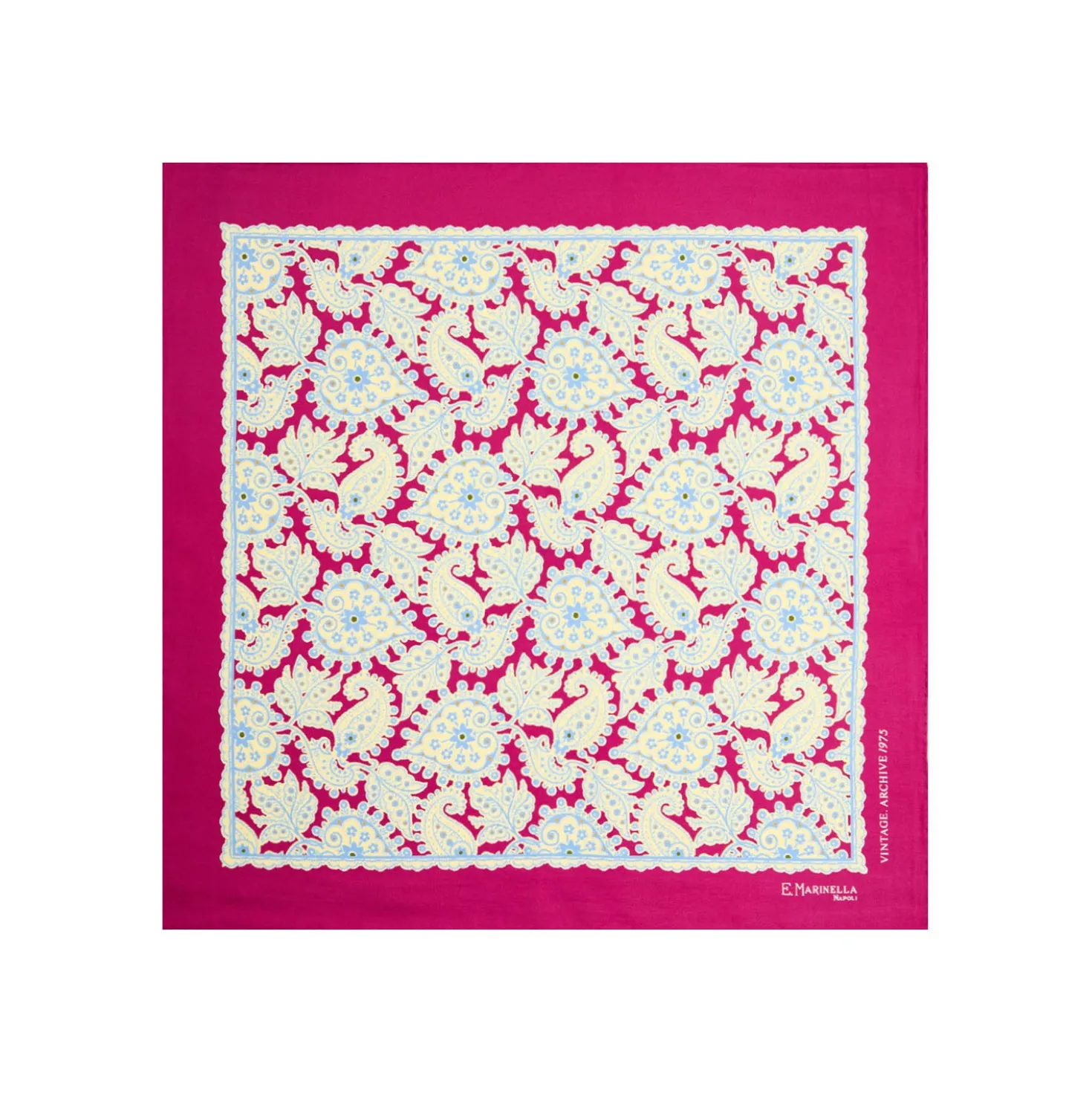 POCHETTE DA TASCHINO IN SETA STAMPATA A MANO FUCSIA Fantasia archivio 1975