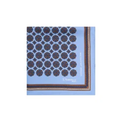 POCHETTE DA TASCHINO IN SETA STAMPATA A MANO AZZURRA Fantasia archivio 1946