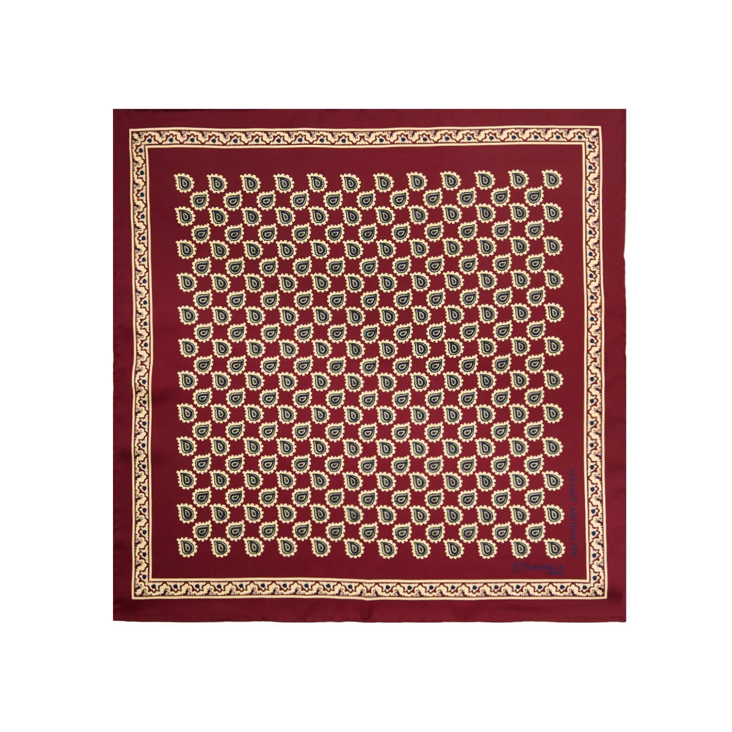 POCHETTE DA TASCHINO IN SETA STAMPATA A MANO BORDEAUX Fantasia archivio 1931