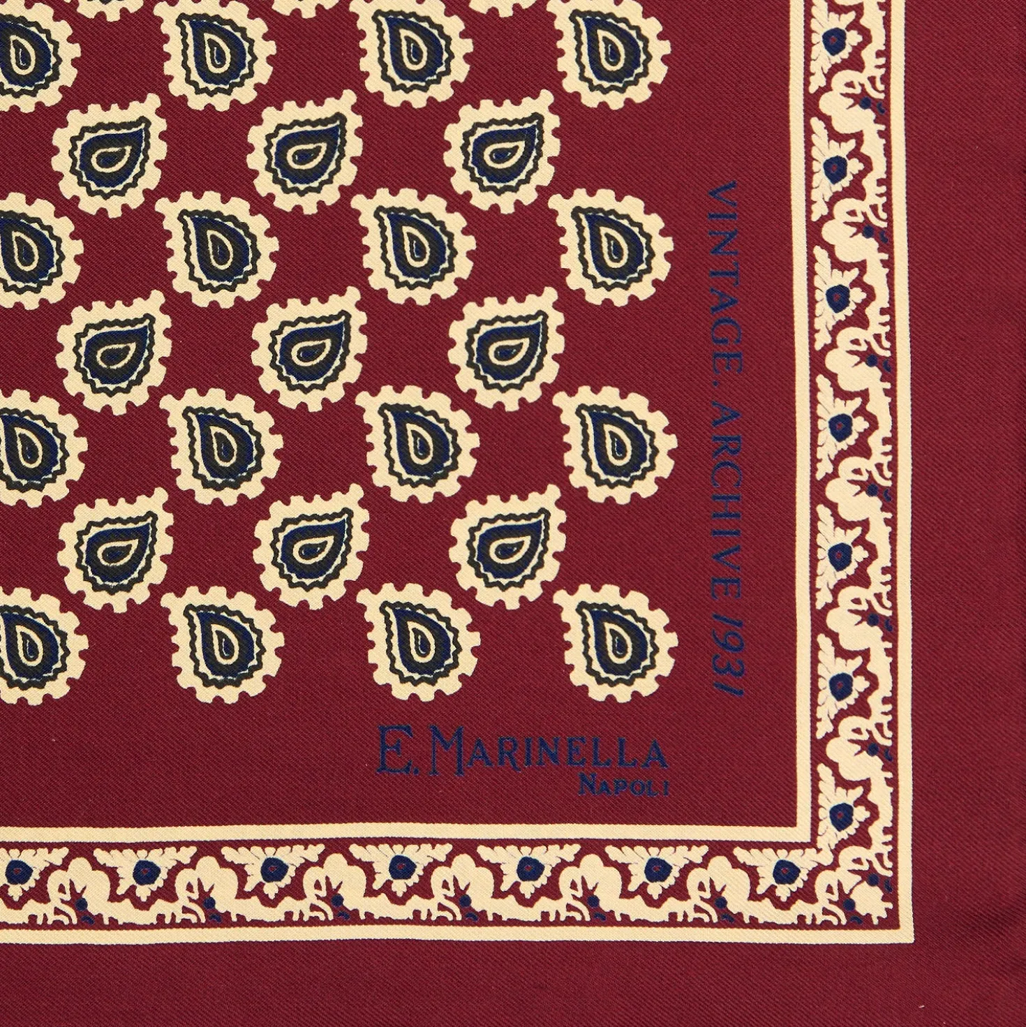 POCHETTE DA TASCHINO IN SETA STAMPATA A MANO BORDEAUX Fantasia archivio 1931