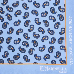 POCHETTE DA TASCHINO IN SETA STAMPATA A MANO AZZURRA Fantasia archivio 1957