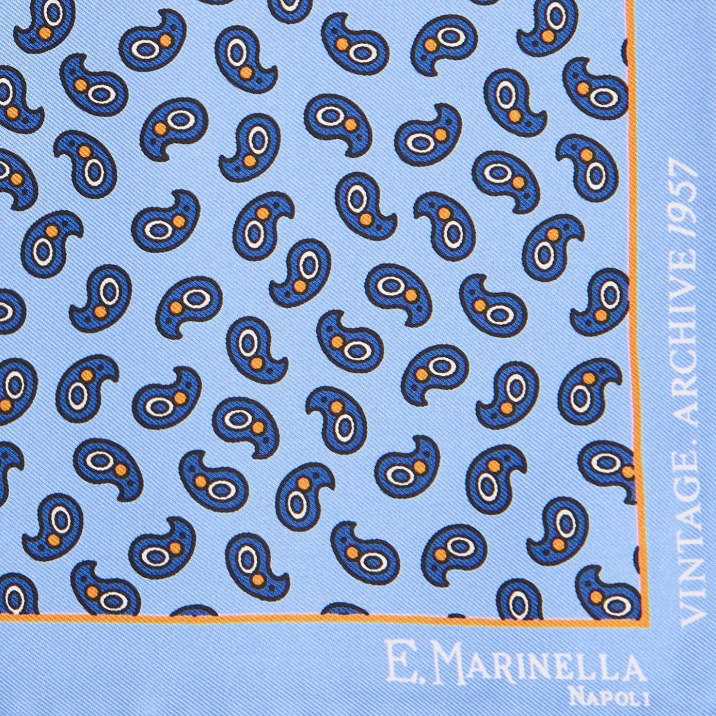 POCHETTE DA TASCHINO IN SETA STAMPATA A MANO AZZURRA Fantasia archivio 1957