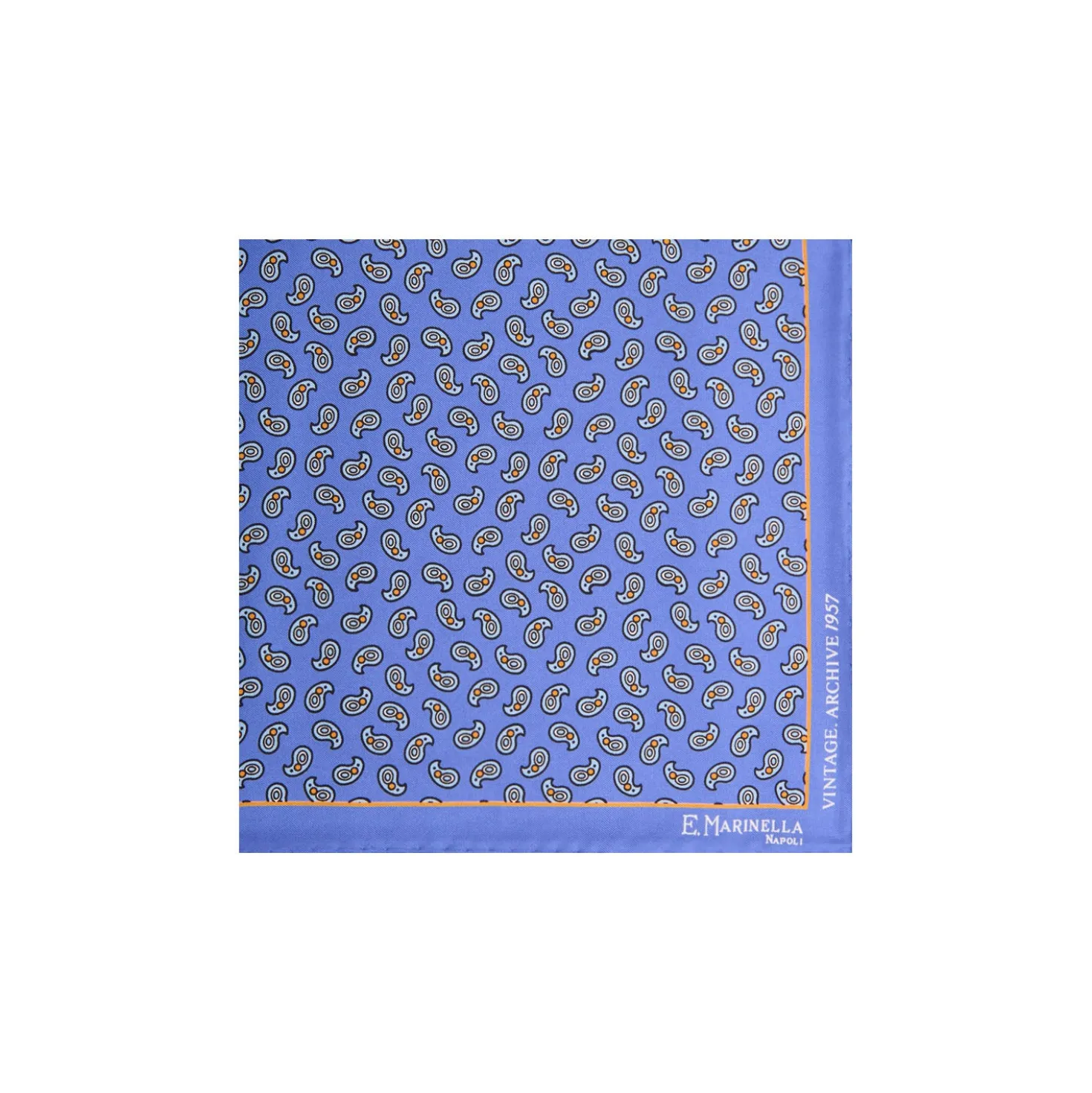 POCHETTE DA TASCHINO IN SETA STAMPATA A MANO AZZURRO POLVERE Fantasia archivio 1957