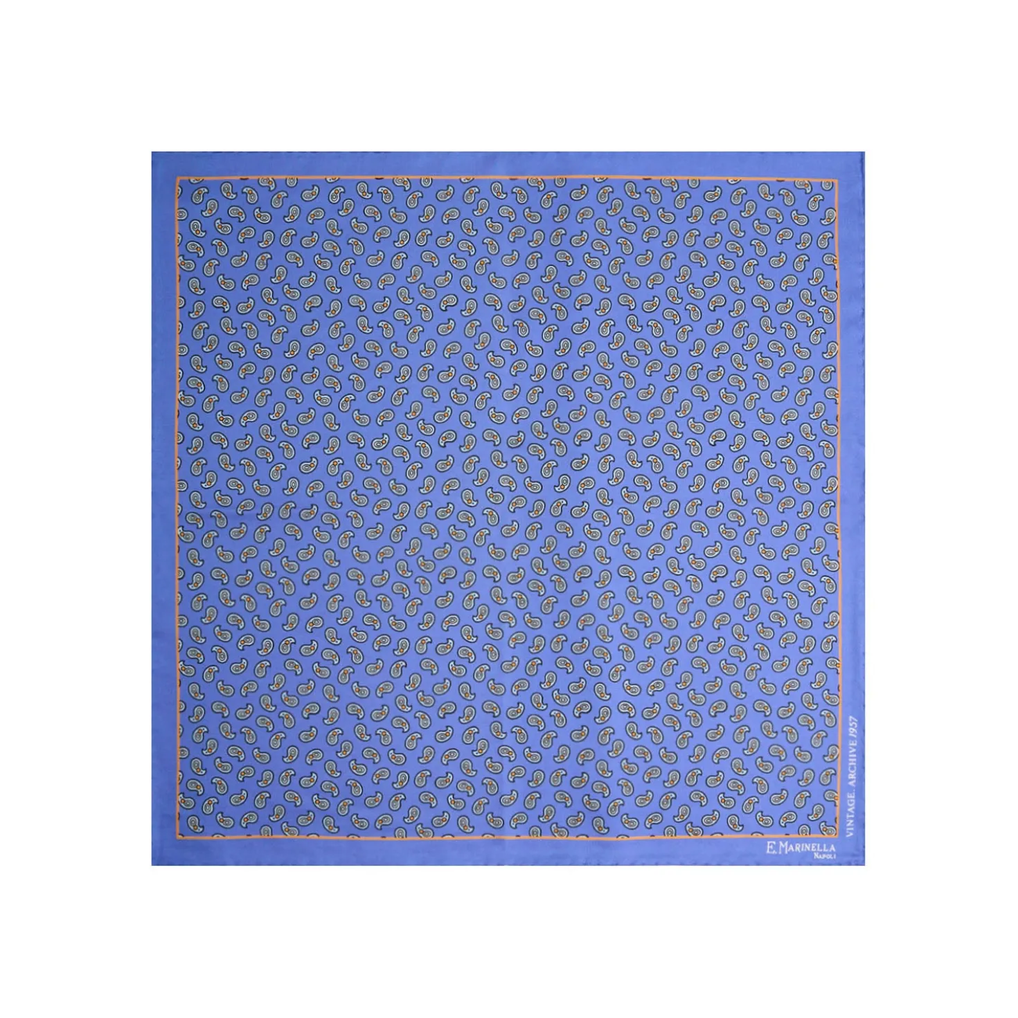 POCHETTE DA TASCHINO IN SETA STAMPATA A MANO AZZURRO POLVERE Fantasia archivio 1957