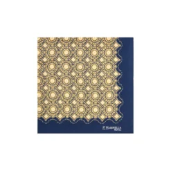 POCHETTE DA TASCHINO IN SETA STAMPATA A MANO BLU SCURO Macrofantasia fiore