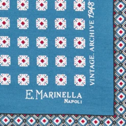 POCHETTE DA TASCHINO IN SETA STAMPATA A MANO BLU MEDIO Archivio pattern 1948