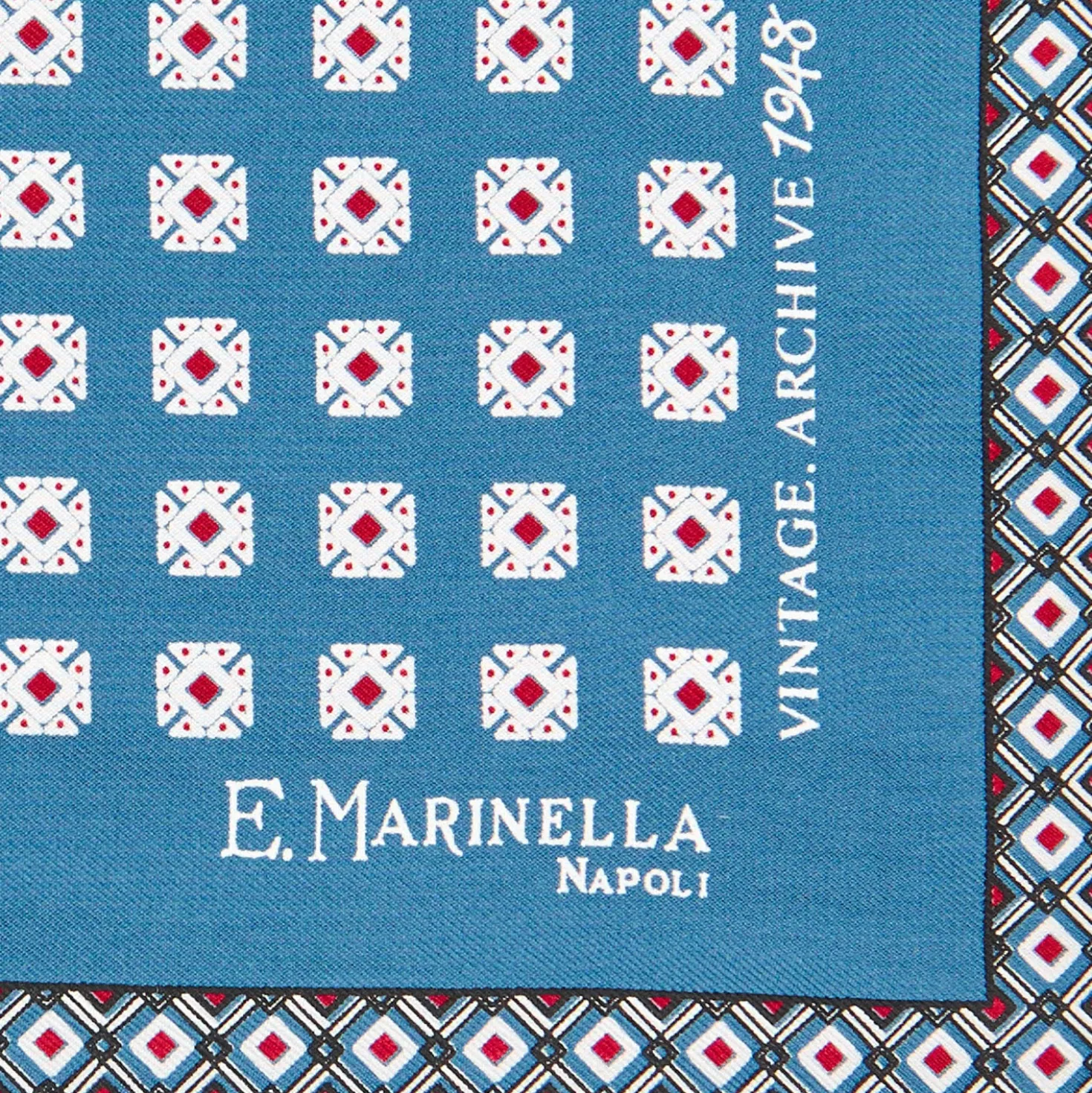 POCHETTE DA TASCHINO IN SETA STAMPATA A MANO BLU MEDIO Archivio pattern 1948
