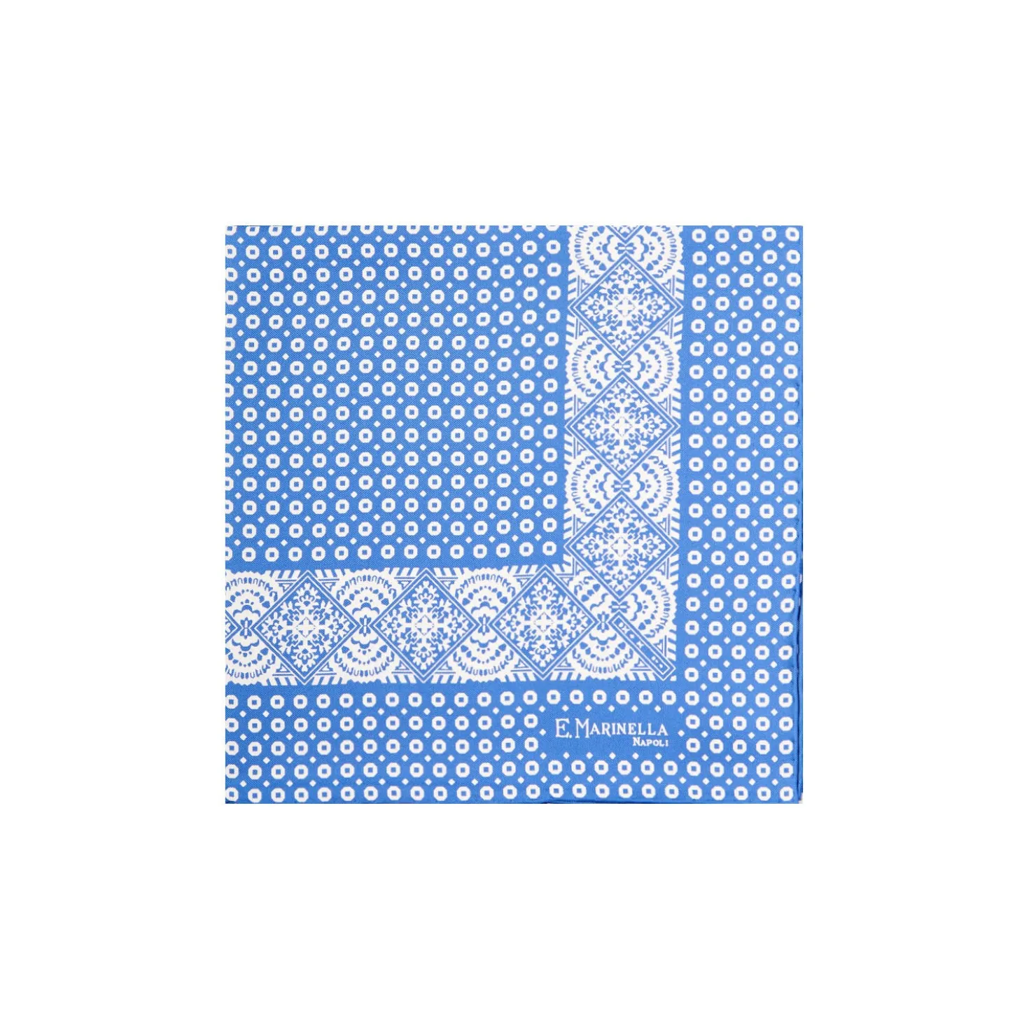 POCHETTE DA TASCHINO IN SETA STAMPATA A MANO BLU MEDIO Microfantasia fiore