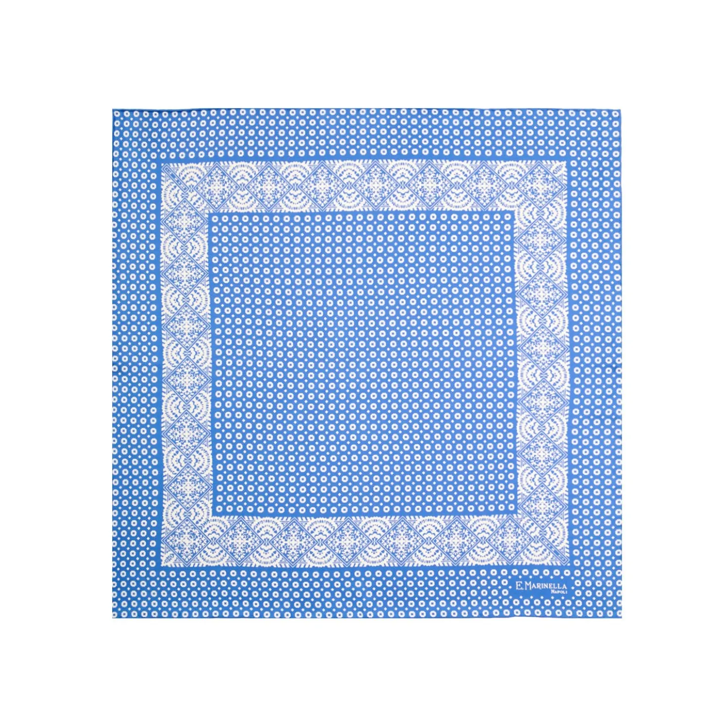 POCHETTE DA TASCHINO IN SETA STAMPATA A MANO BLU MEDIO Microfantasia fiore