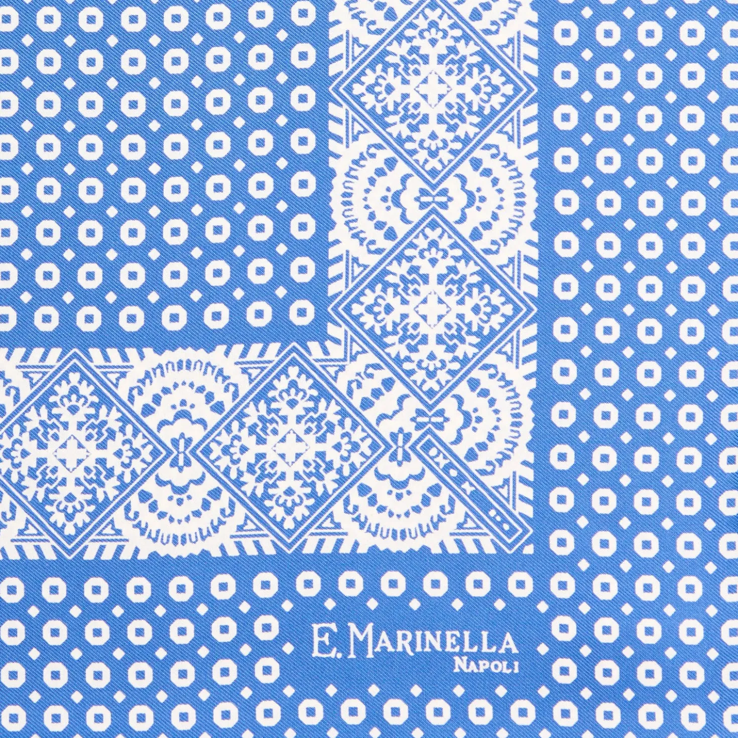 POCHETTE DA TASCHINO IN SETA STAMPATA A MANO BLU MEDIO Microfantasia fiore