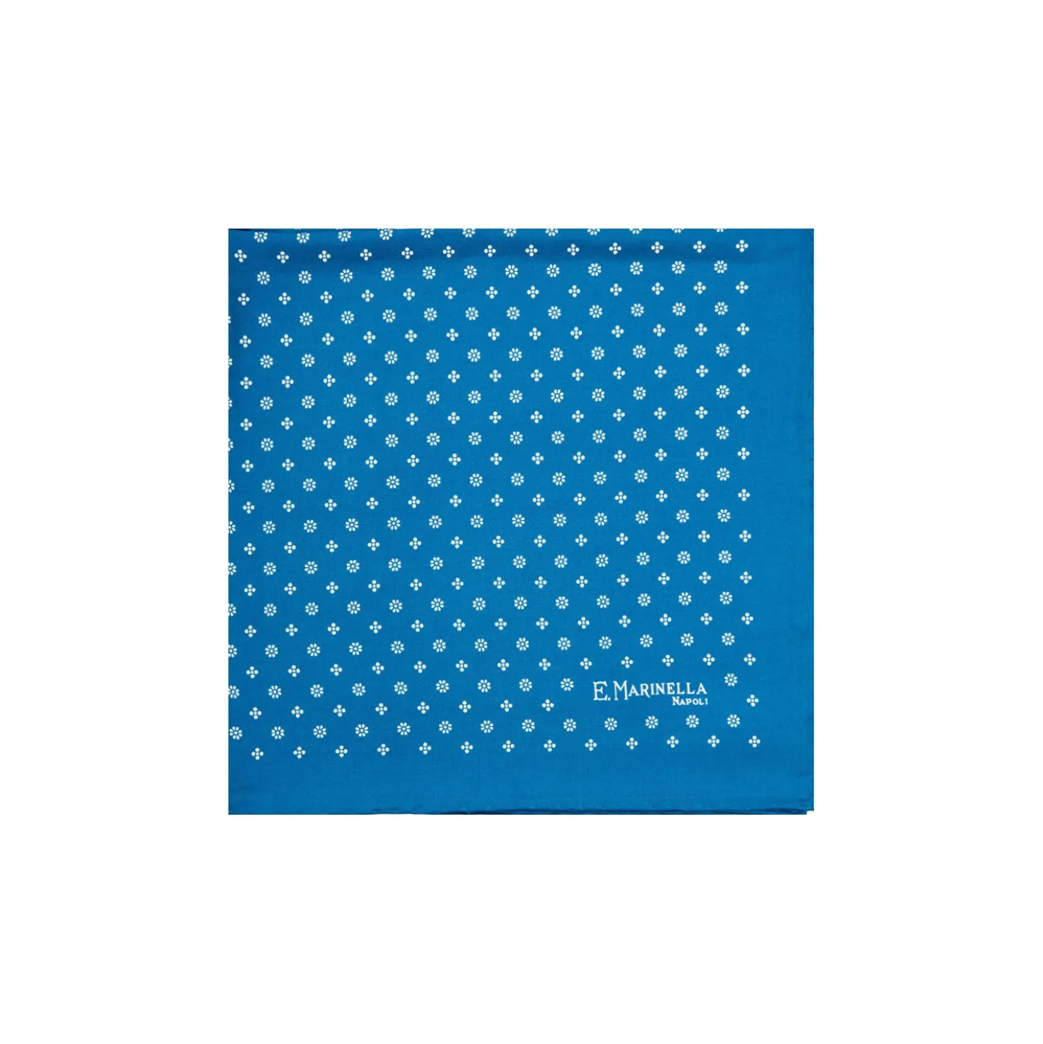 POCHETTE DA TASCHINO IN SETA STAMPATA A MANO BLU MEDIO Microfantasia fiore