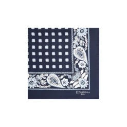 POCHETTE DA TASCHINO IN SETA STAMPATA A MANO BLU SCURO Microfantasia fiore