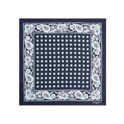 POCHETTE DA TASCHINO IN SETA STAMPATA A MANO BLU SCURO Microfantasia fiore