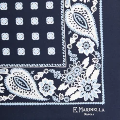 POCHETTE DA TASCHINO IN SETA STAMPATA A MANO BLU SCURO Microfantasia fiore