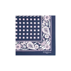 POCHETTE DA TASCHINO IN SETA STAMPATA A MANO BLU SCURO Microfantasia fiore
