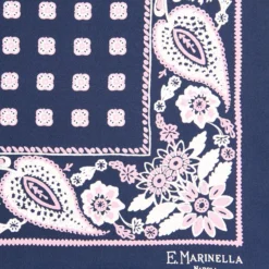 POCHETTE DA TASCHINO IN SETA STAMPATA A MANO BLU SCURO Microfantasia fiore