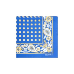POCHETTE DA TASCHINO IN SETA STAMPATA A MANO BLU SCURO Microfantasia fiore
