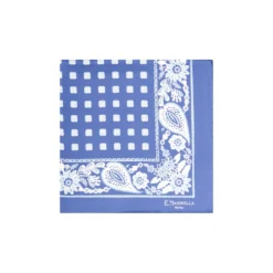 POCHETTE DA TASCHINO IN SETA STAMPATA A MANO AZZURRA Microfantasia fiore