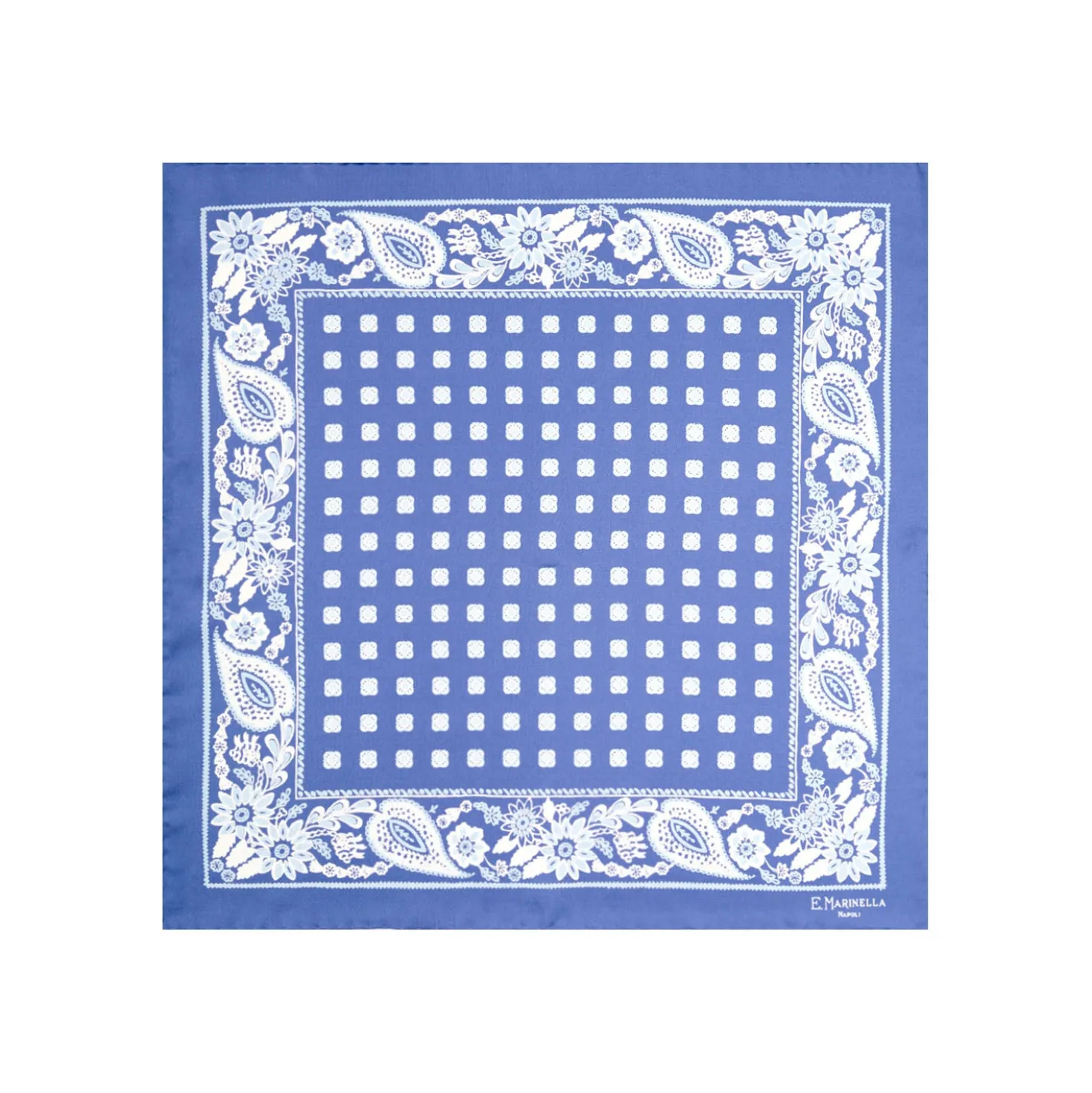 POCHETTE DA TASCHINO IN SETA STAMPATA A MANO AZZURRA Microfantasia fiore