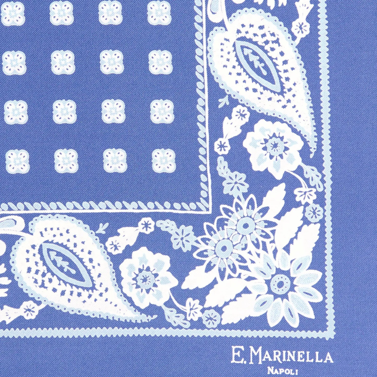 POCHETTE DA TASCHINO IN SETA STAMPATA A MANO AZZURRA Microfantasia fiore