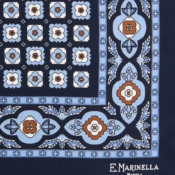 POCHETTE DA TASCHINO IN SETA STAMPATA A MANO BLU SCURO Microfantasia fiore