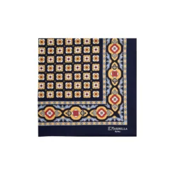POCHETTE DA TASCHINO IN SETA STAMPATA A MANO BLU SCURO Microfantasia fiore