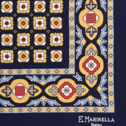 POCHETTE DA TASCHINO IN SETA STAMPATA A MANO BLU SCURO Microfantasia fiore