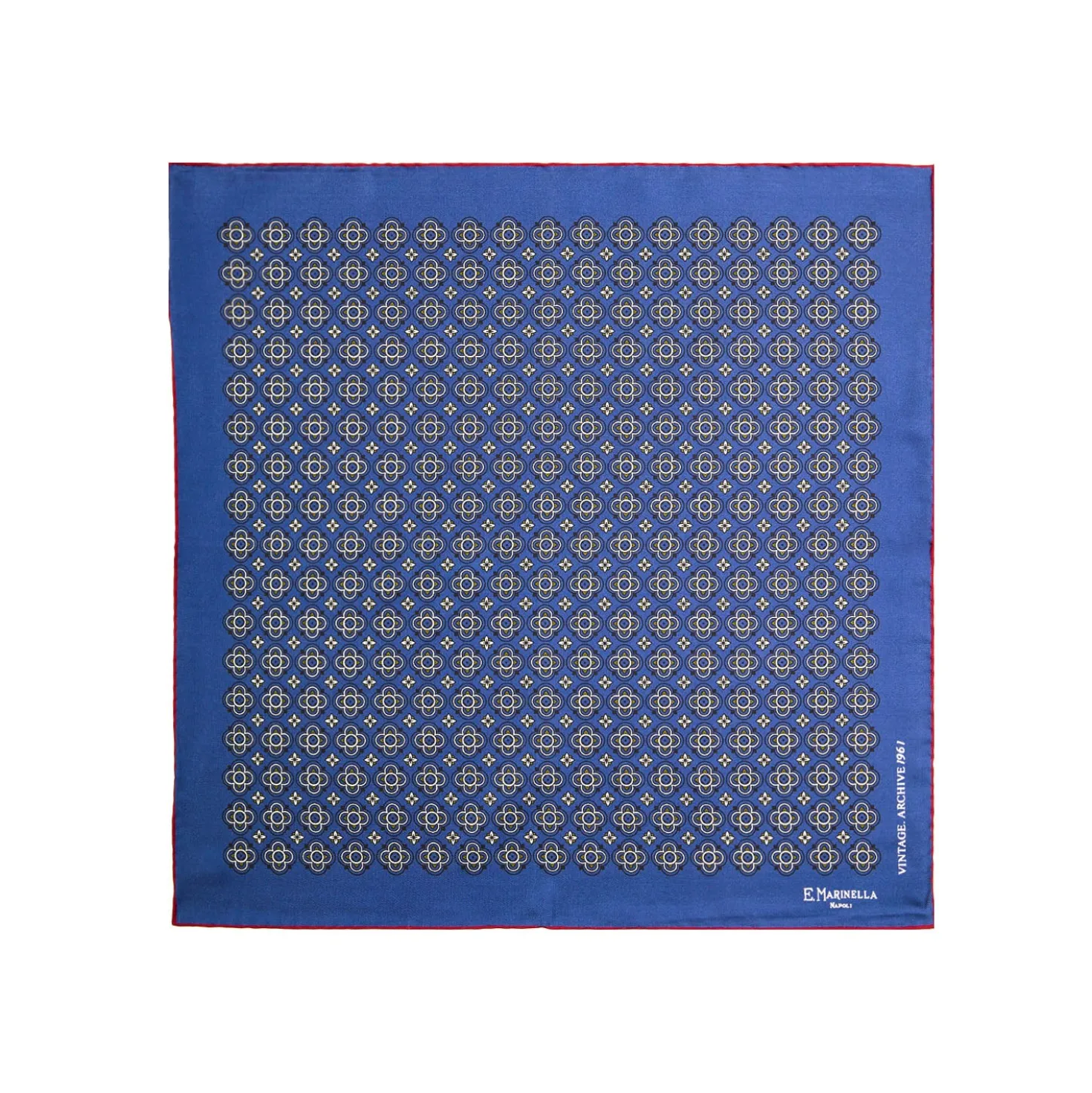 POCHETTE DA TASCHINO IN SETA STAMPATA A MANO BLU Fantasia archivio 1961