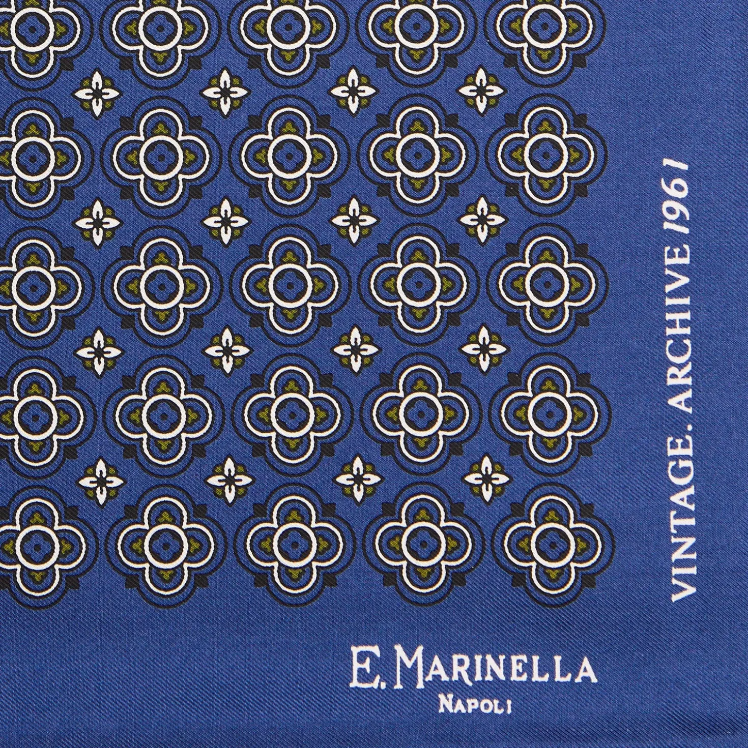 POCHETTE DA TASCHINO IN SETA STAMPATA A MANO BLU Fantasia archivio 1961