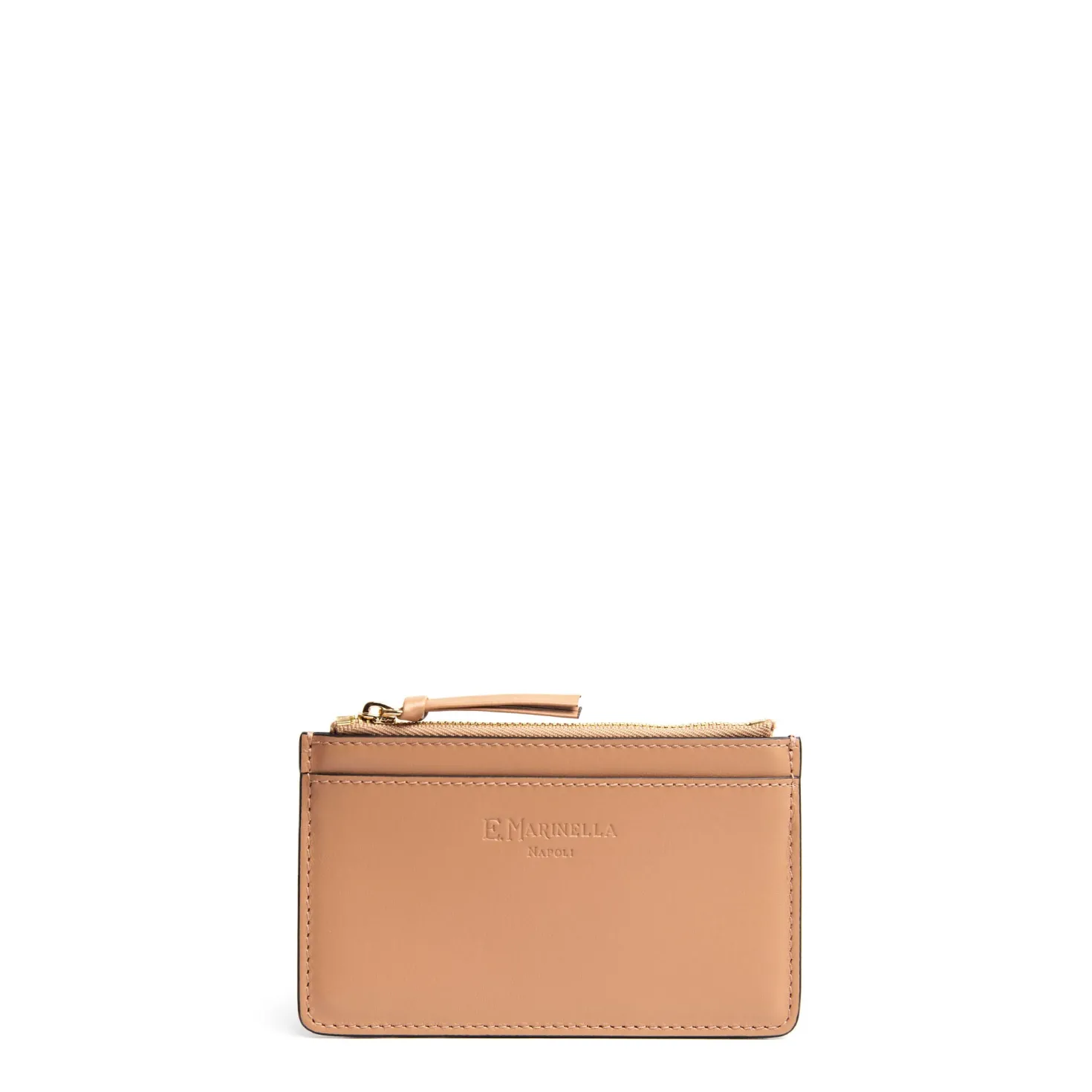 PORTA CARTE DI CREDITO MARRONE CHIARO In pelle con zip