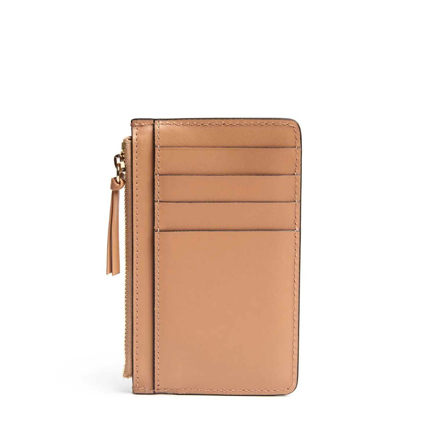 PORTA CARTE DI CREDITO MARRONE CHIARO In pelle con zip