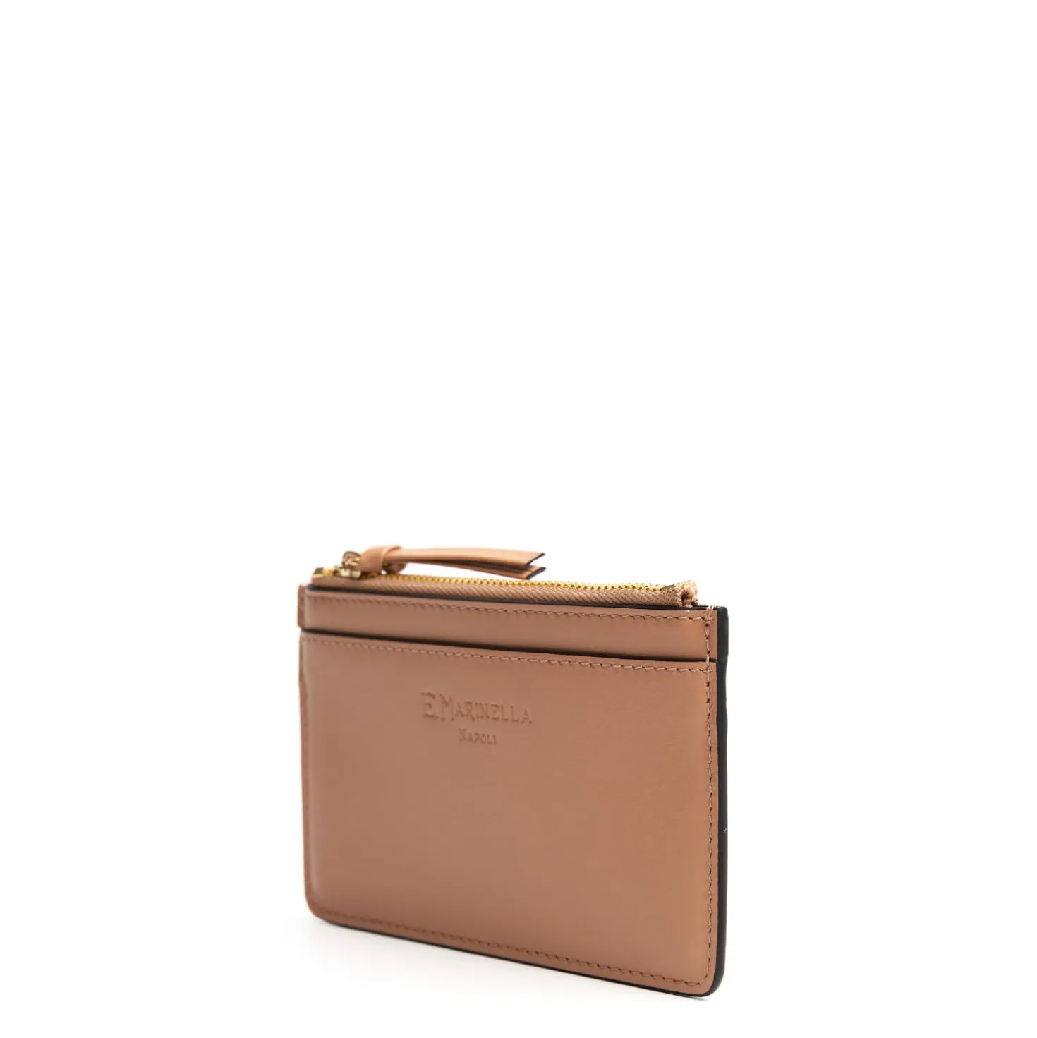 PORTA CARTE DI CREDITO MARRONE CHIARO In pelle con zip