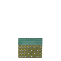PORTACARTE DI CREDITO SETA E PELLE VERDE OLIVA 5 scomparti
