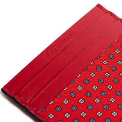 PORTACARTE DI CREDITO SETA E PELLE ROSSO 5 scomparti