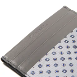 PORTACARTE DI CREDITO SETA E PELLE GRIGIO SCURO 5 scomparti