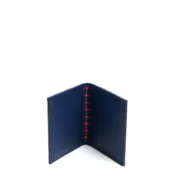 PORTACARTE PIEGHEVOLE IN SETA PELLE BLU SCURO 10 scomparti