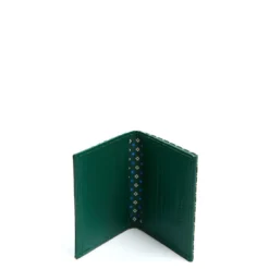 PORTACARTE PIEGHEVOLE IN SETA PELLE VERDE SCURO 10 scomparti