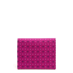 PORTACARTE PIEGHEVOLE IN SETA PELLE FUCSIA 10 scomparti