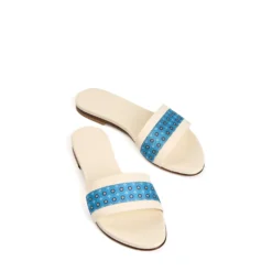 SANDALO FLAT ICONOGRAPHIC SIGNATURE Con fascia in seta azzurra