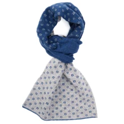 SCALDACOLLO BLU E GRIGIO MICROFANTASIA In cashmere