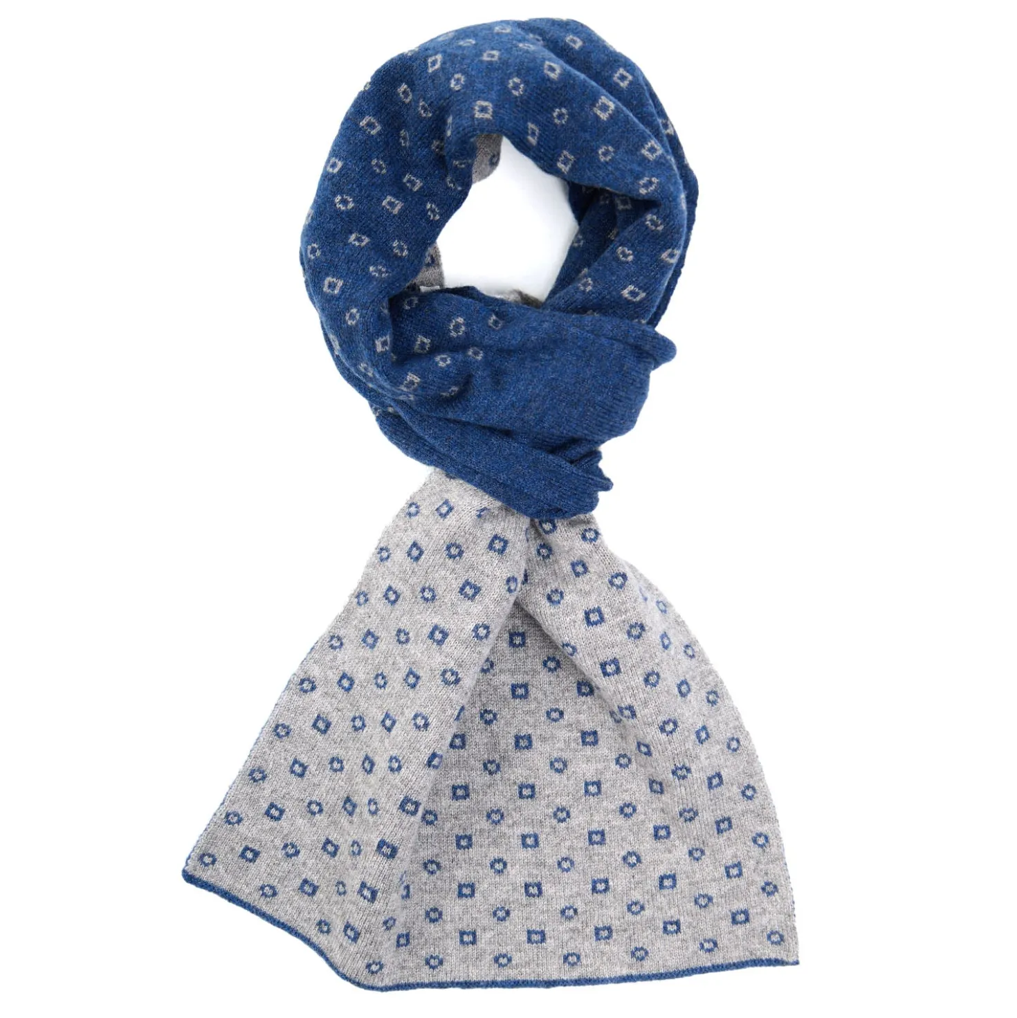 SCALDACOLLO BLU E GRIGIO MICROFANTASIA In cashmere