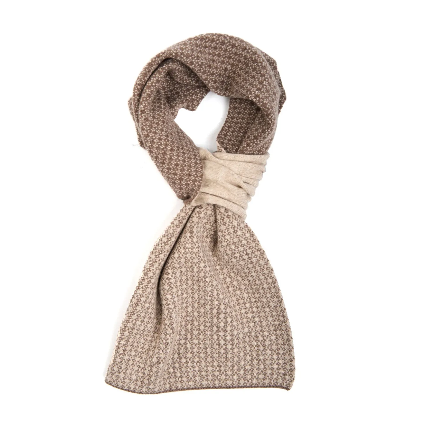 SCALDACOLLO MARRONE SCURO E BEIGE MICROFANTASIA In cashmere